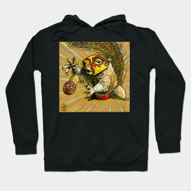 Luchador Squirrel going nuts Hoodie by mikeskki